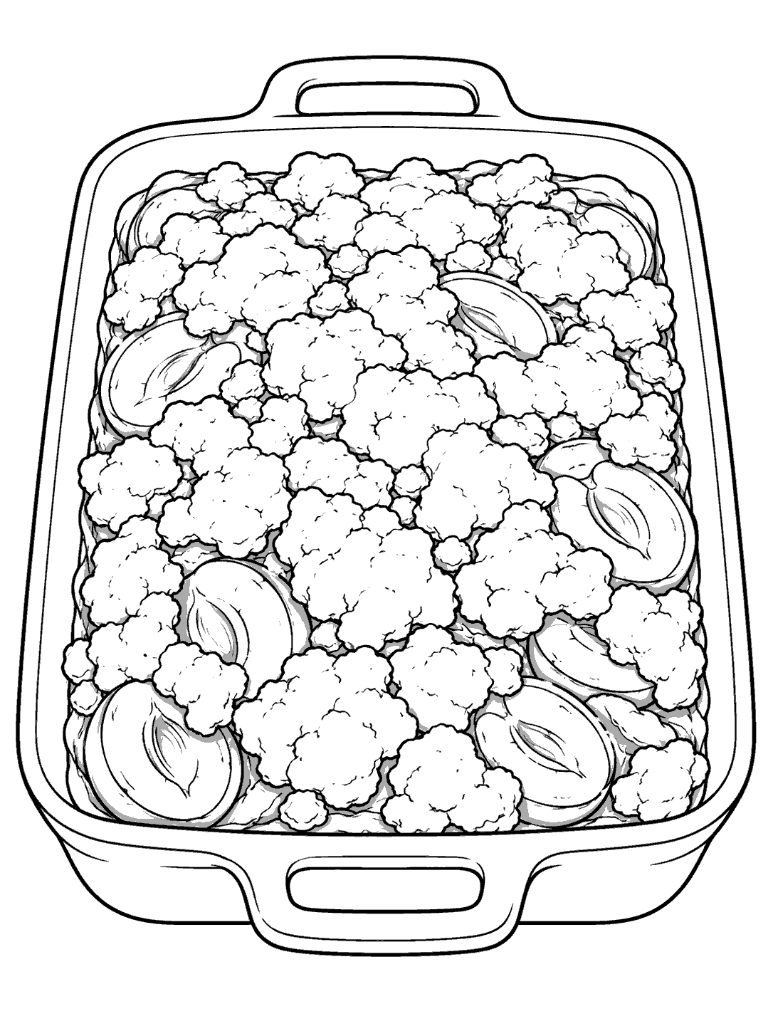 Apricot halves peek through a broad crumble topping in a handled rectangular baking dish.