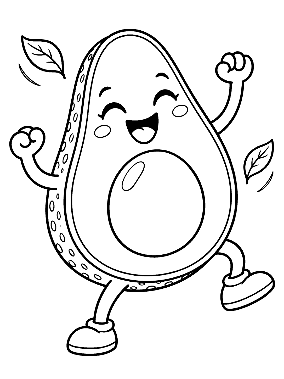Dancing avocado character coloring page