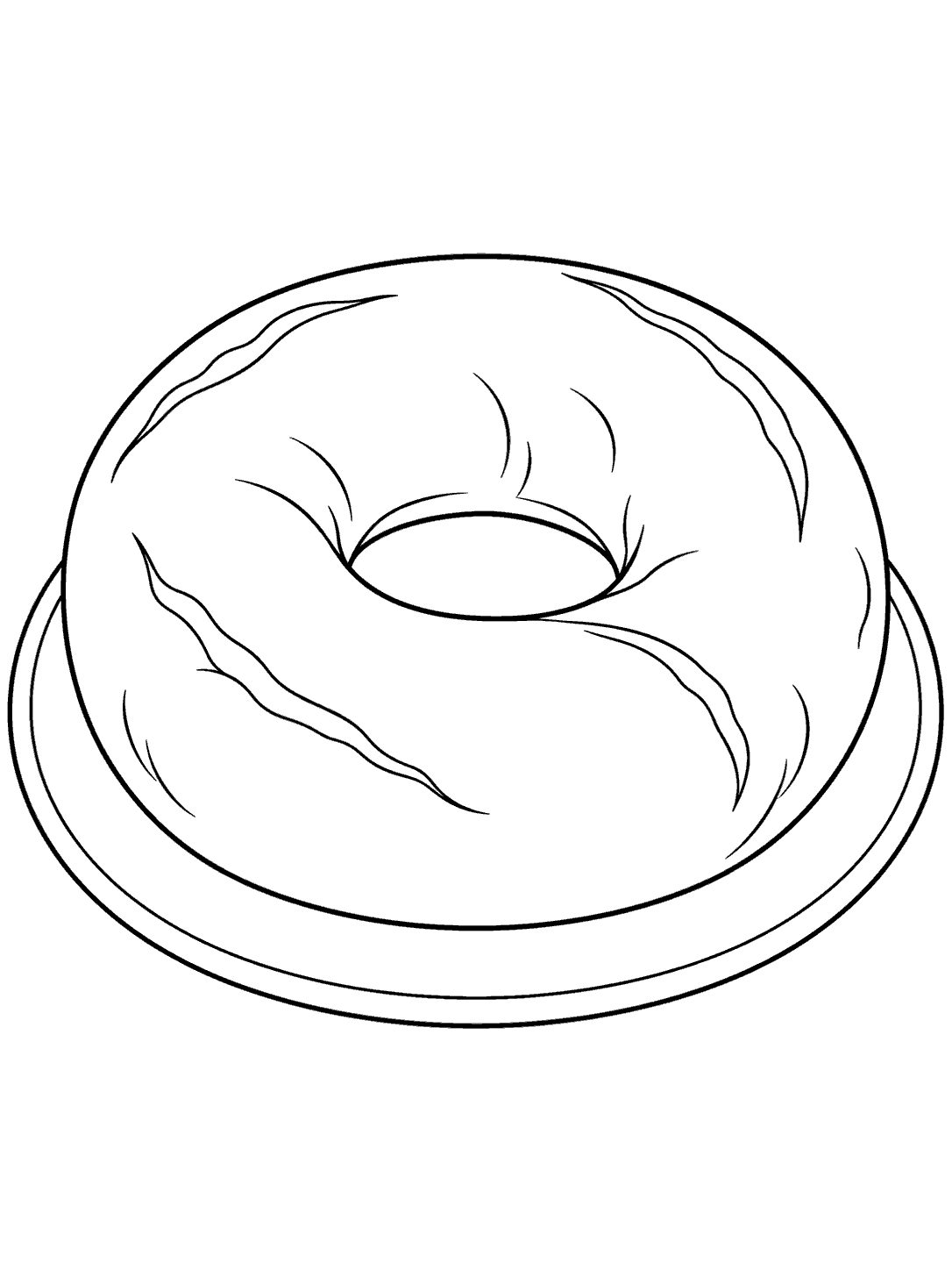 Classic bagel coloring page showing a large ring-shaped bagel on a round plate.