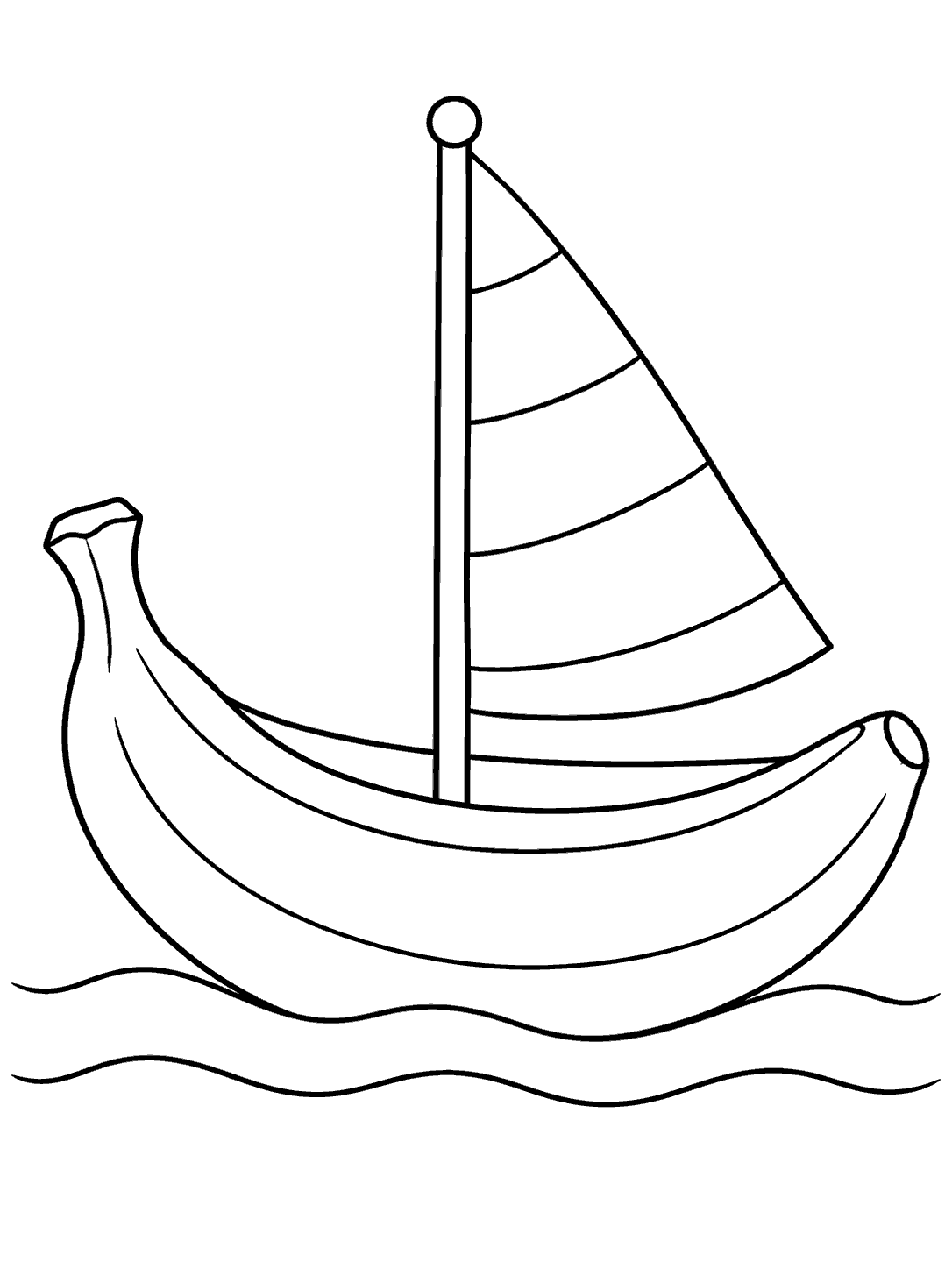 Banana-shaped boat with striped sail coloring page