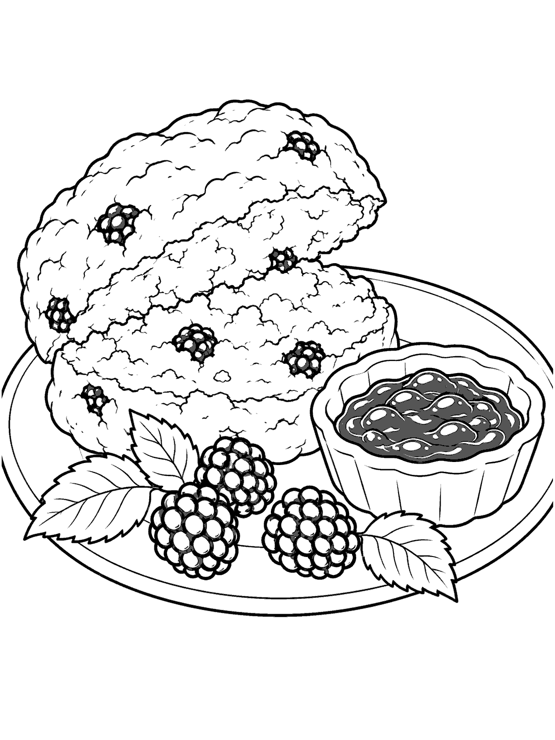 Blackberry scone with jam coloring page