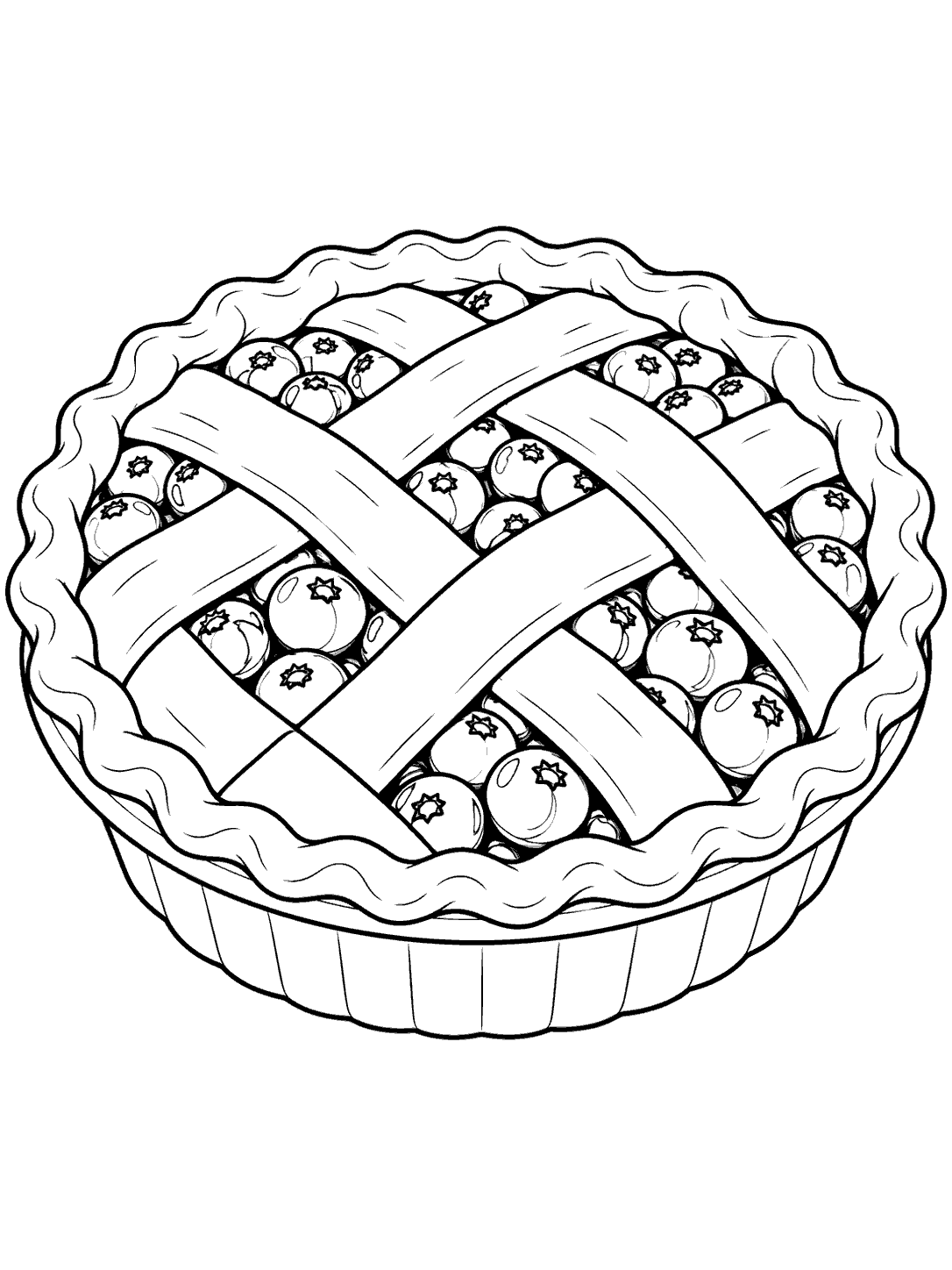 Black-outline blueberry pie coloring page