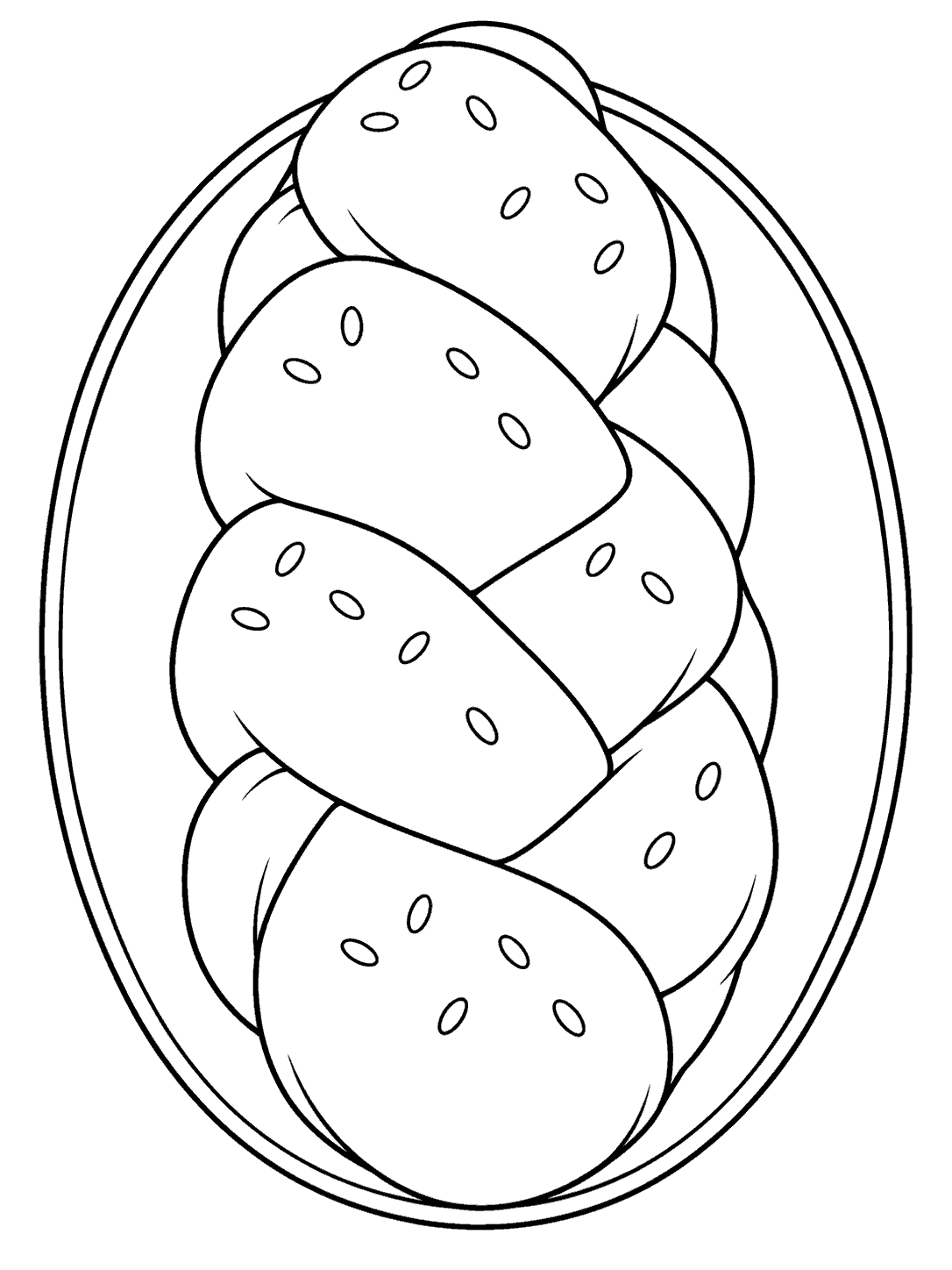 A three-strand braided bread loaf with sesame seeds centered on a plain oval tray.