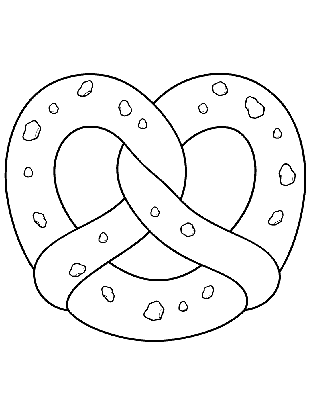 A classic three-loop pretzel with broad open sections and salt crystals, drawn in bold black outlines on white.
