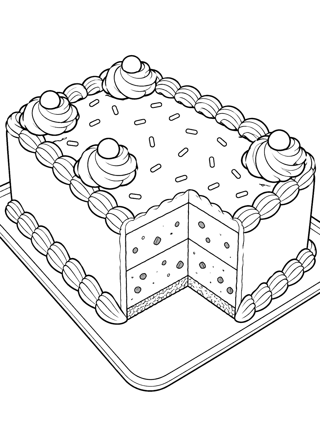 Rectangular ice cream cake with two visible interior layers on a serving tray