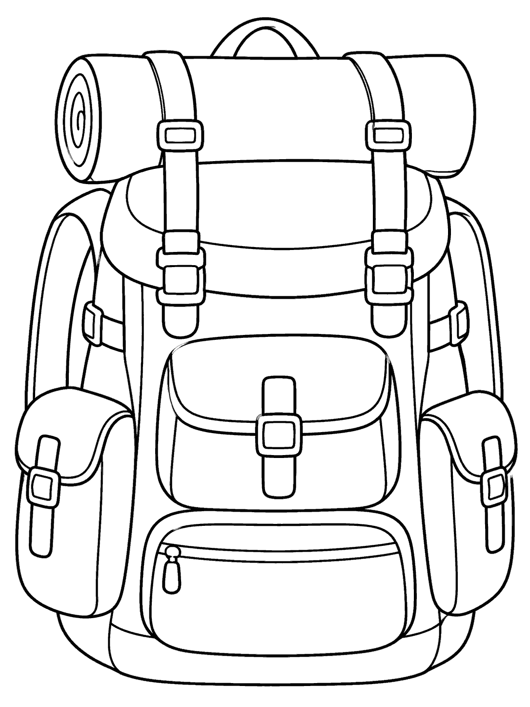 Camping backpack with sleeping mat coloring page