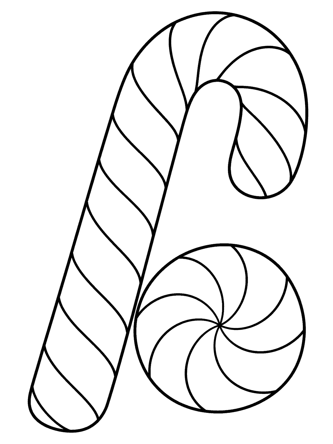 Large striped candy cane leaning beside a round peppermint candy with a swirl