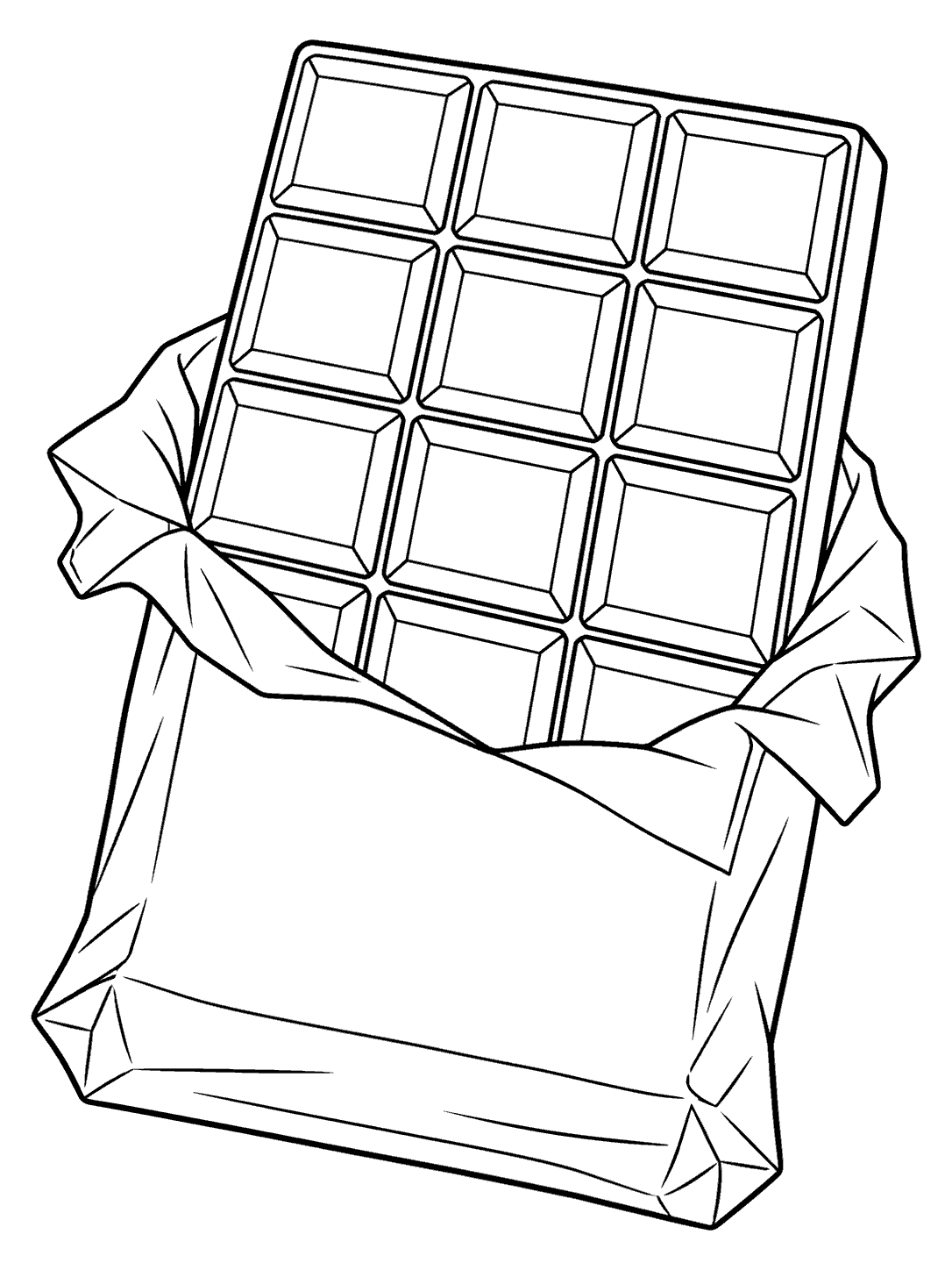Partly unwrapped chocolate bar with twelve chunky squares in a three-by-four grid