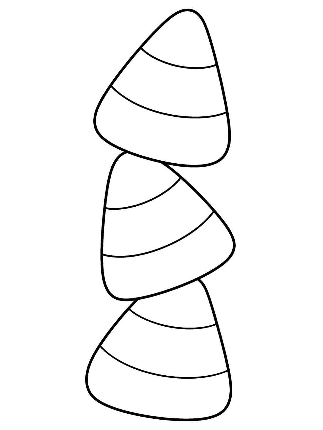 Three outlined candy corn pieces stacked in a gently leaning tower