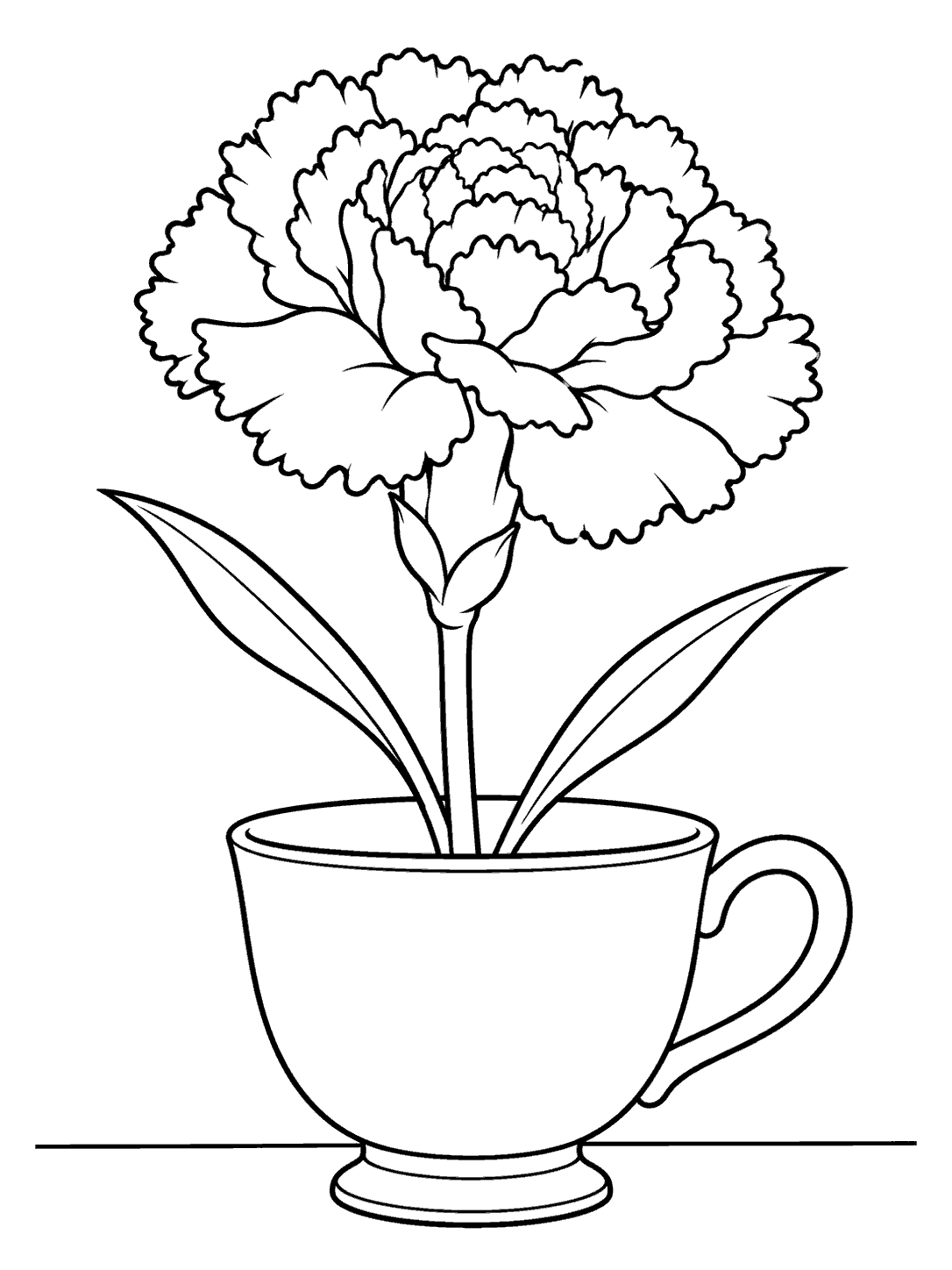 Carnation in a teacup coloring page