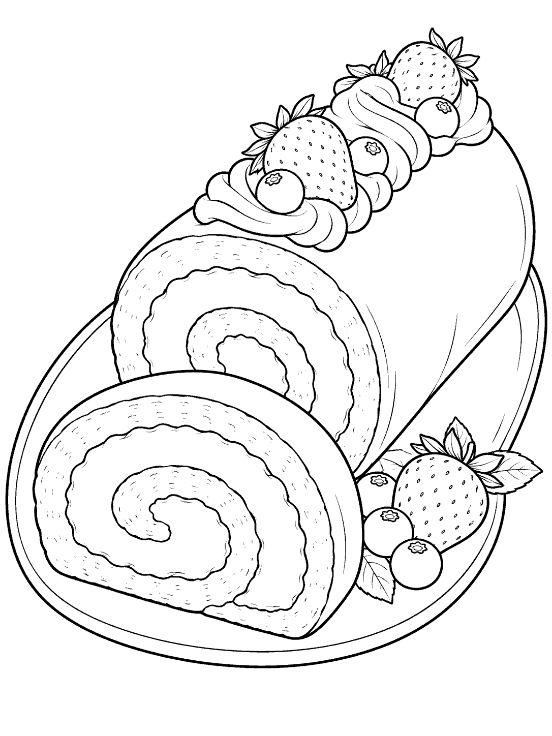 Berry cheesecake roll with a separate spiral slice coloring page