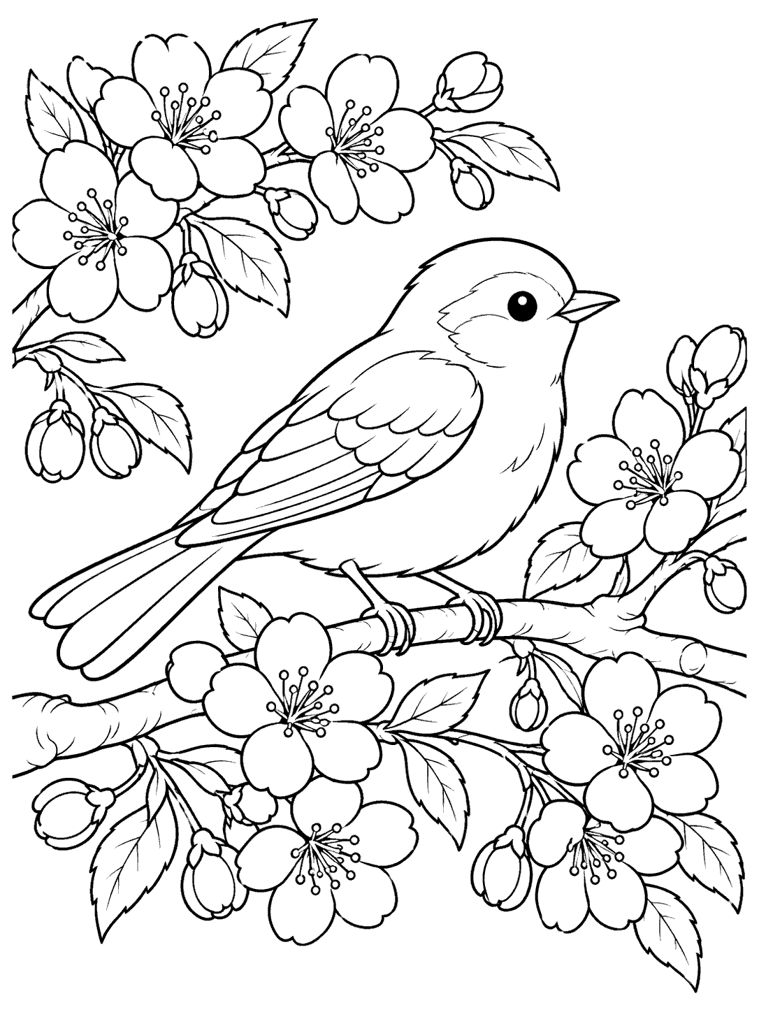 Songbird perched on a cherry blossom branch