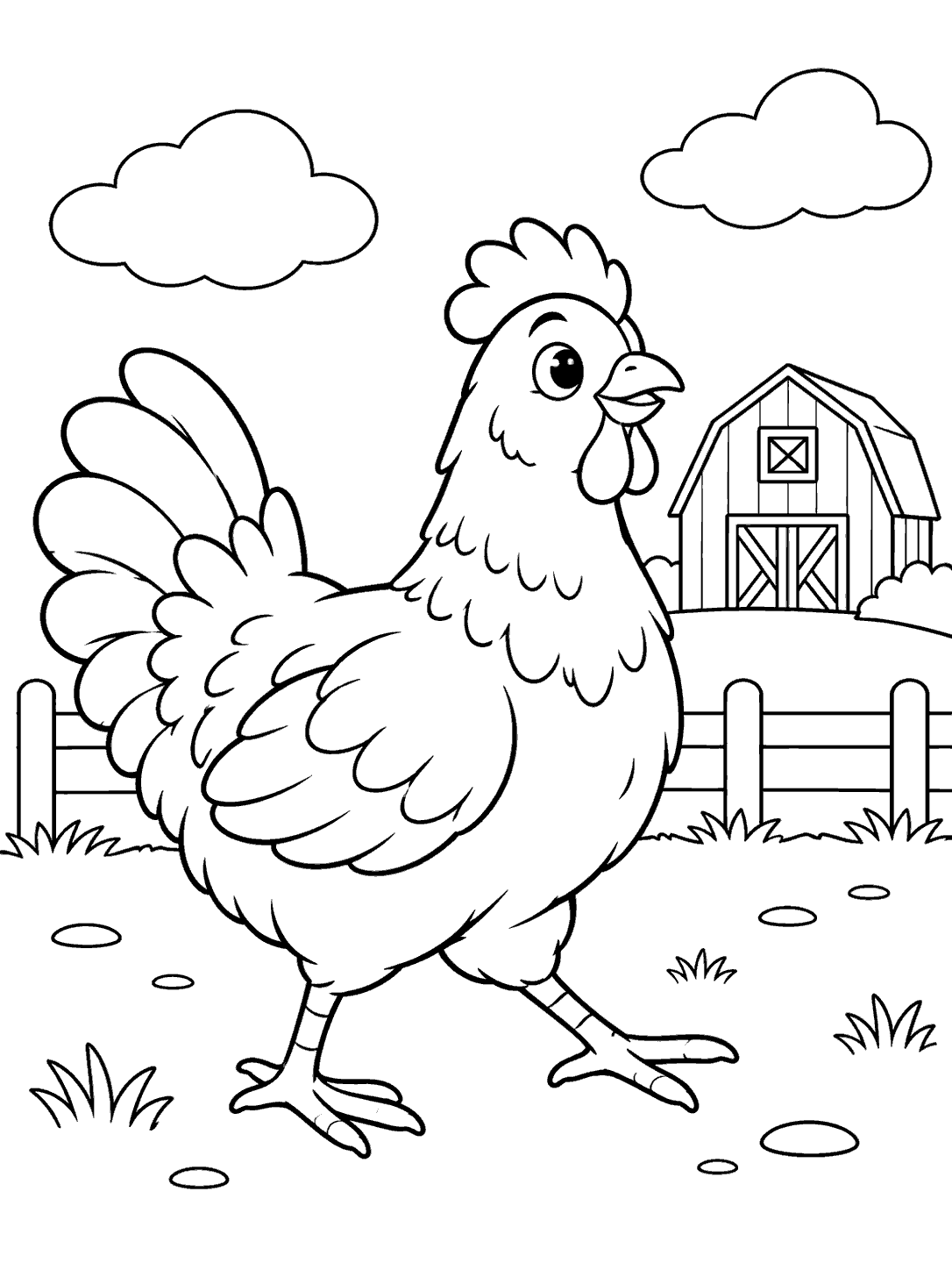 Chicken on a farm coloring page
