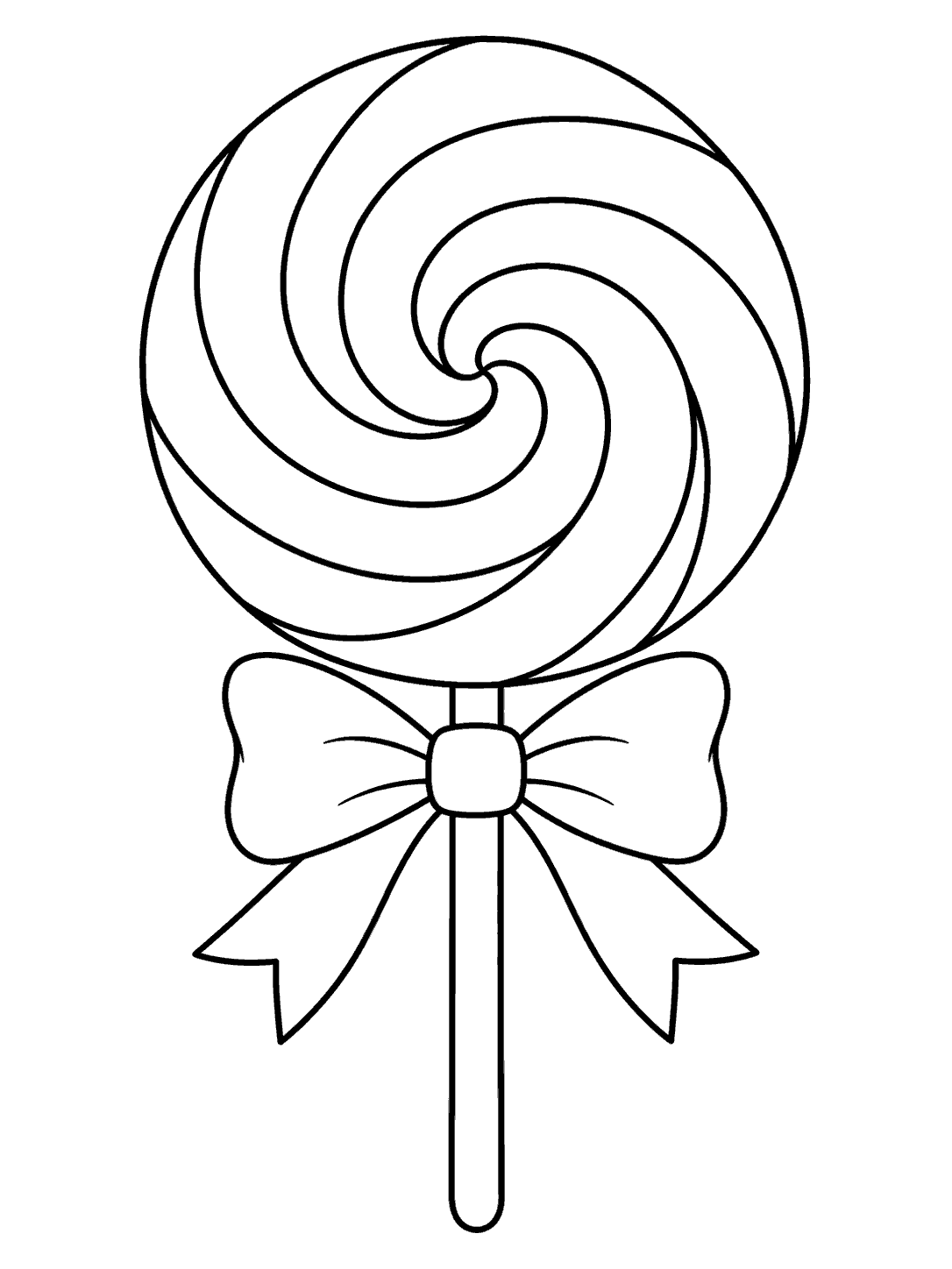 Large round lollipop with a spiral design, ribbon, and straight stick