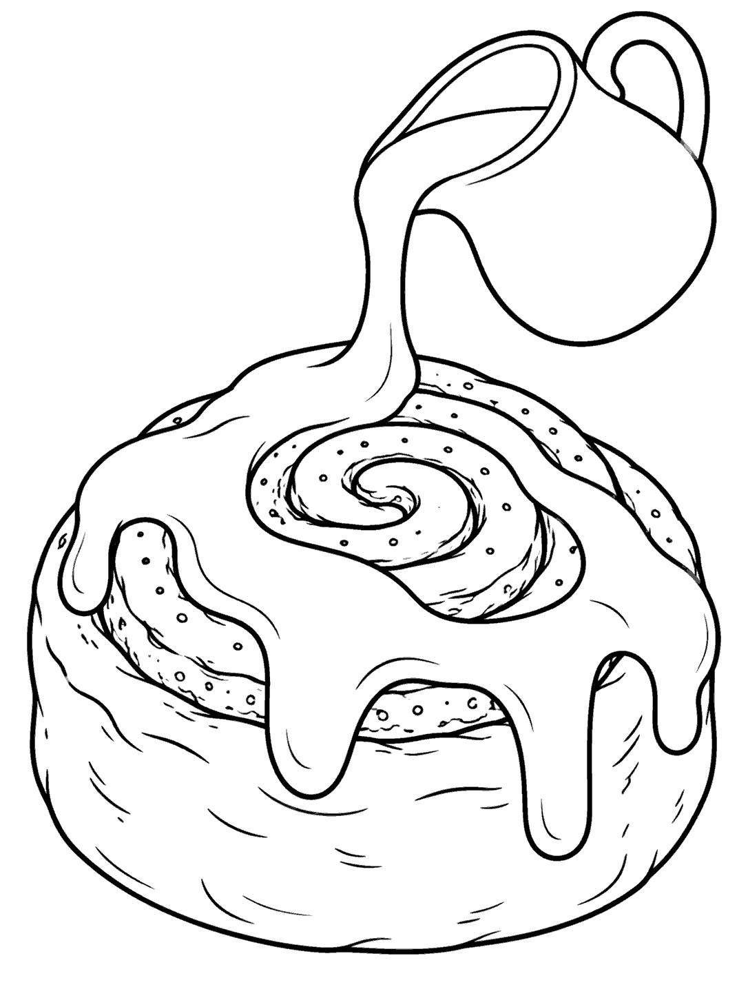Cinnamon roll topped with icing coloring page