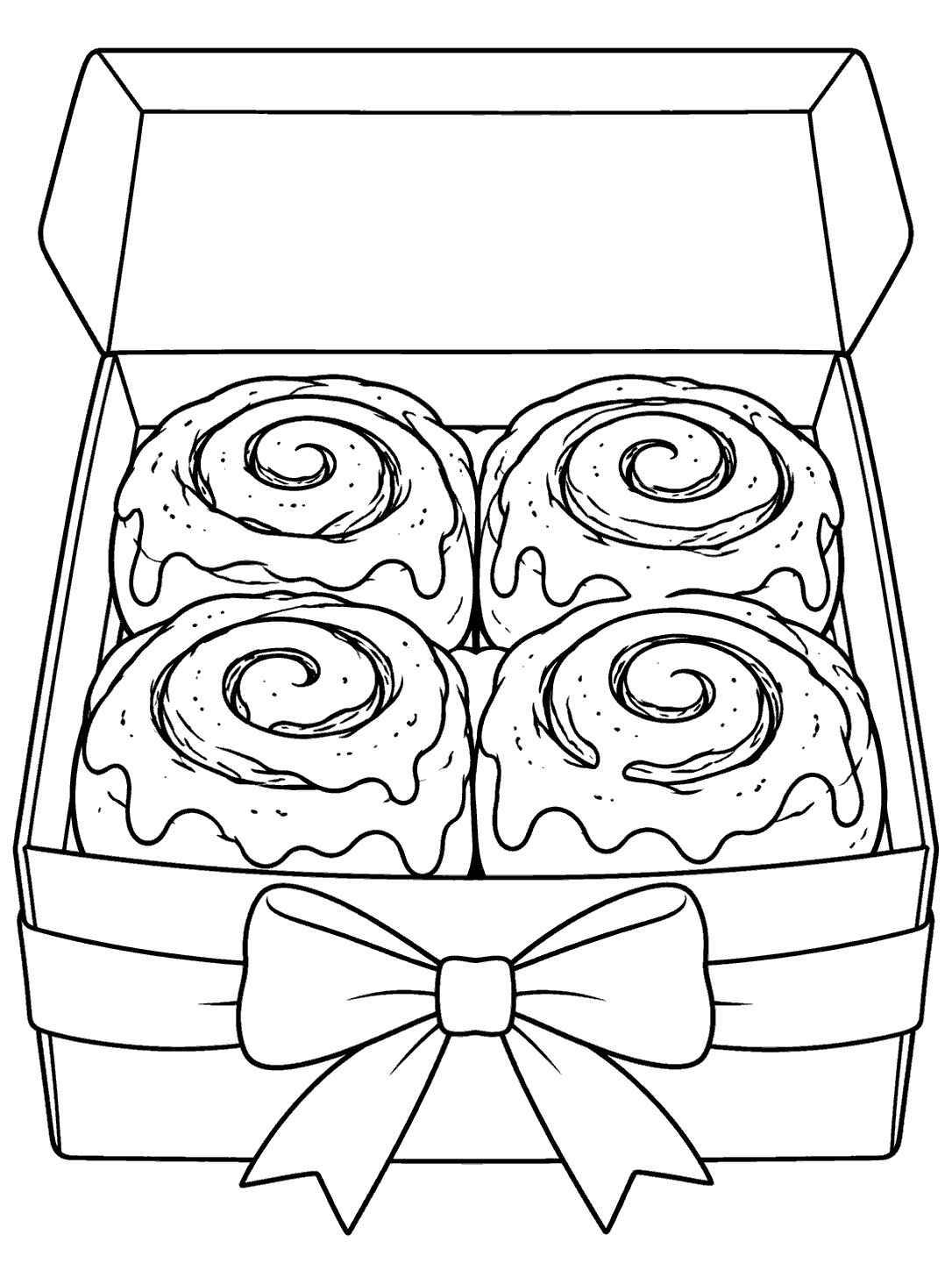 Gift box filled with cinnamon rolls coloring page
