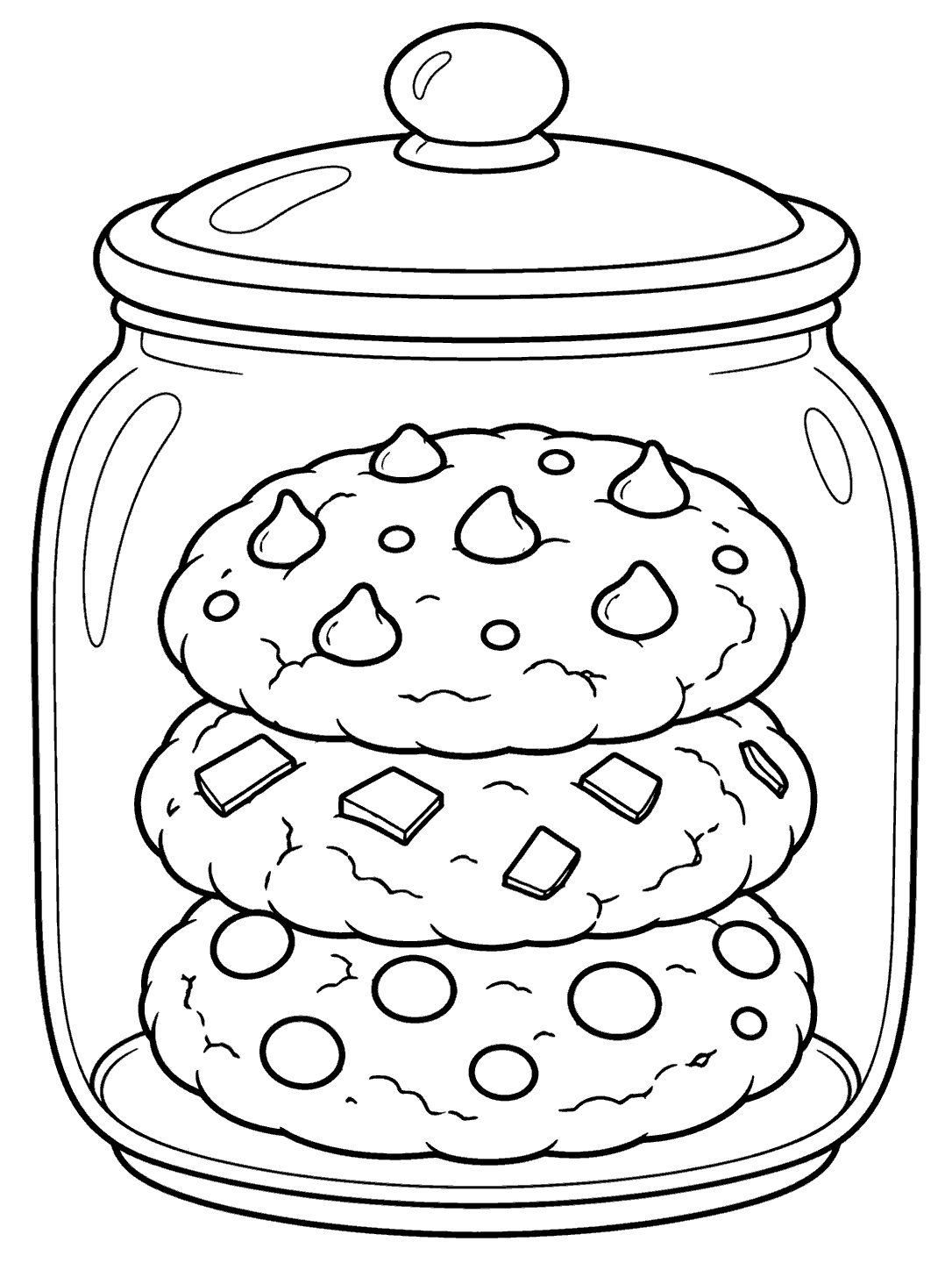 Cookie jar with three stacked cookies coloring page