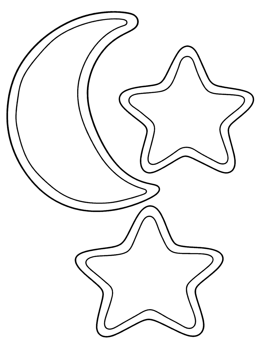Crescent moon and two star cookies coloring page