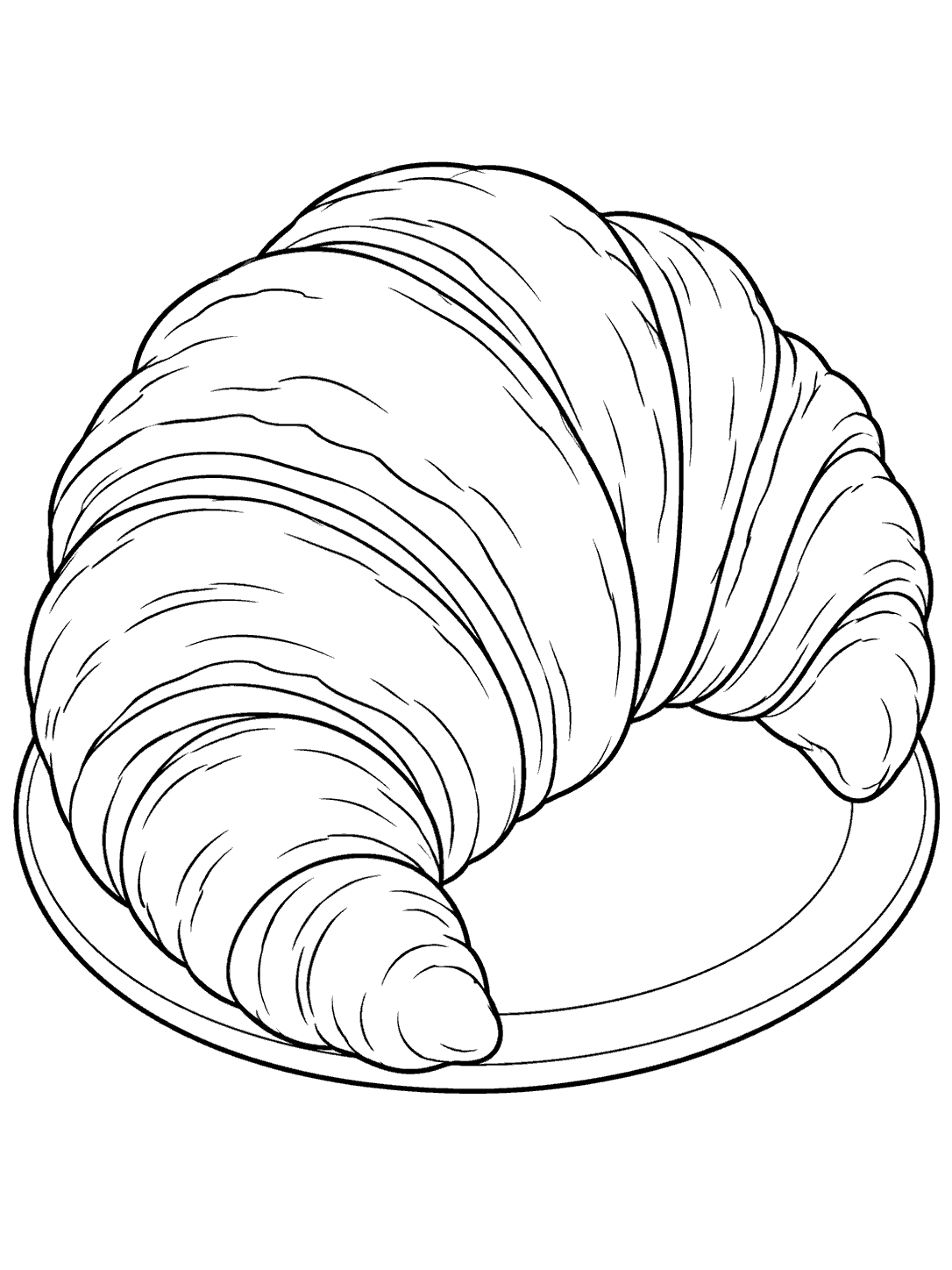 Oversized croissant on a small plate coloring page