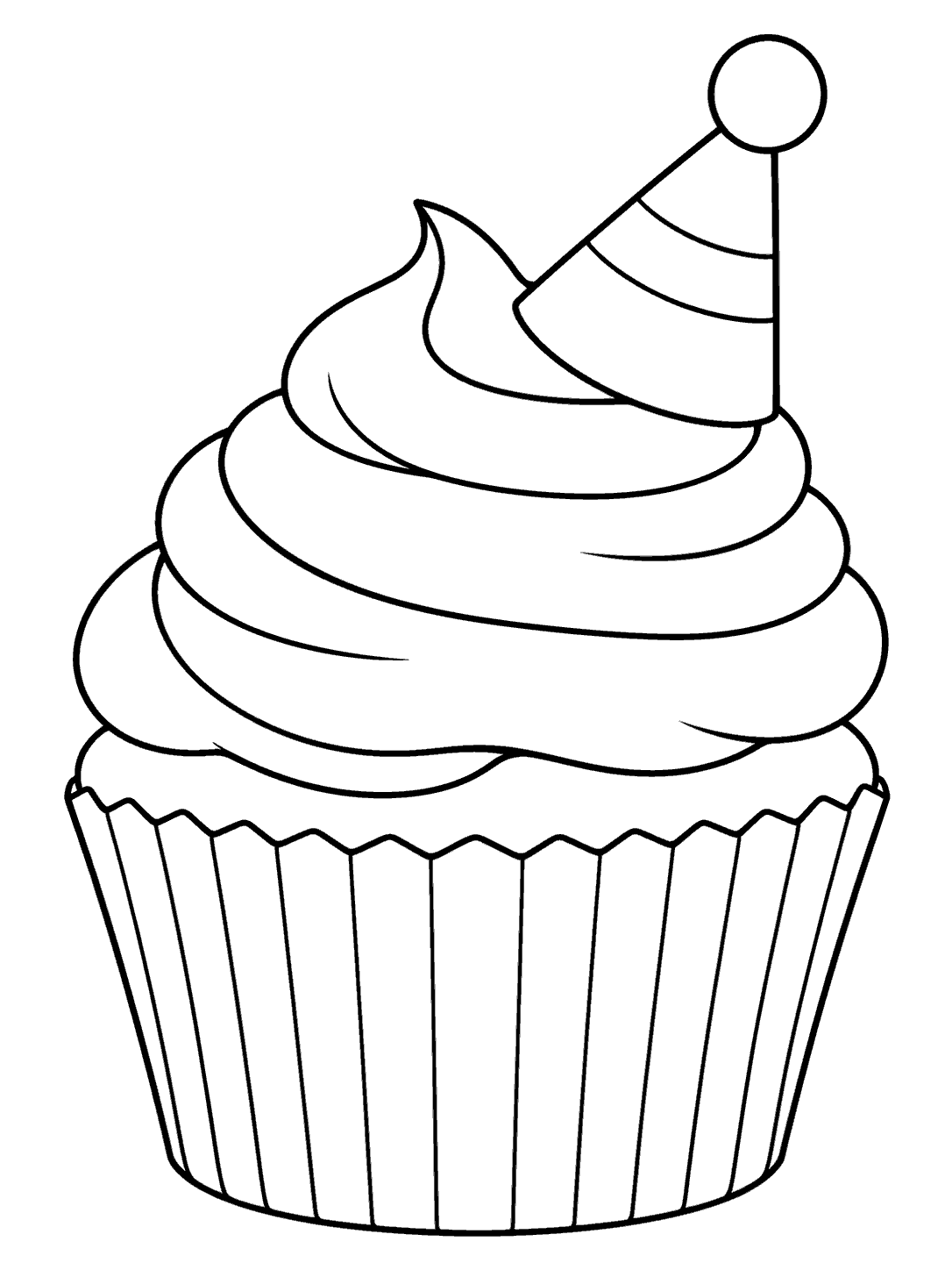 Cupcake with a party hat topper coloring page