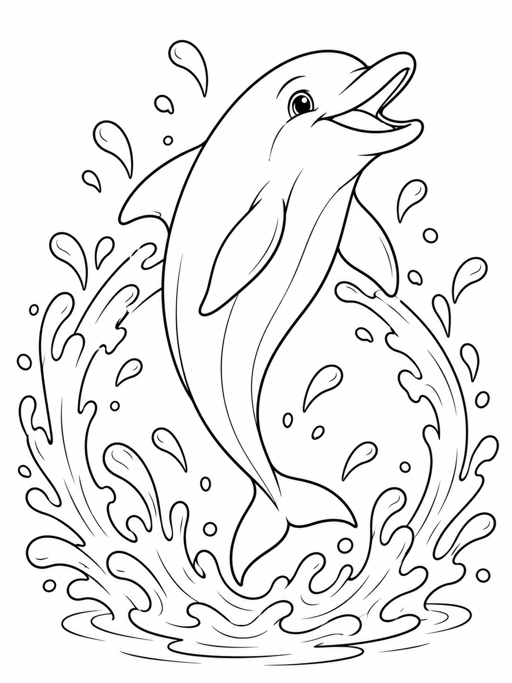 Dolphin jumping through a splash coloring page