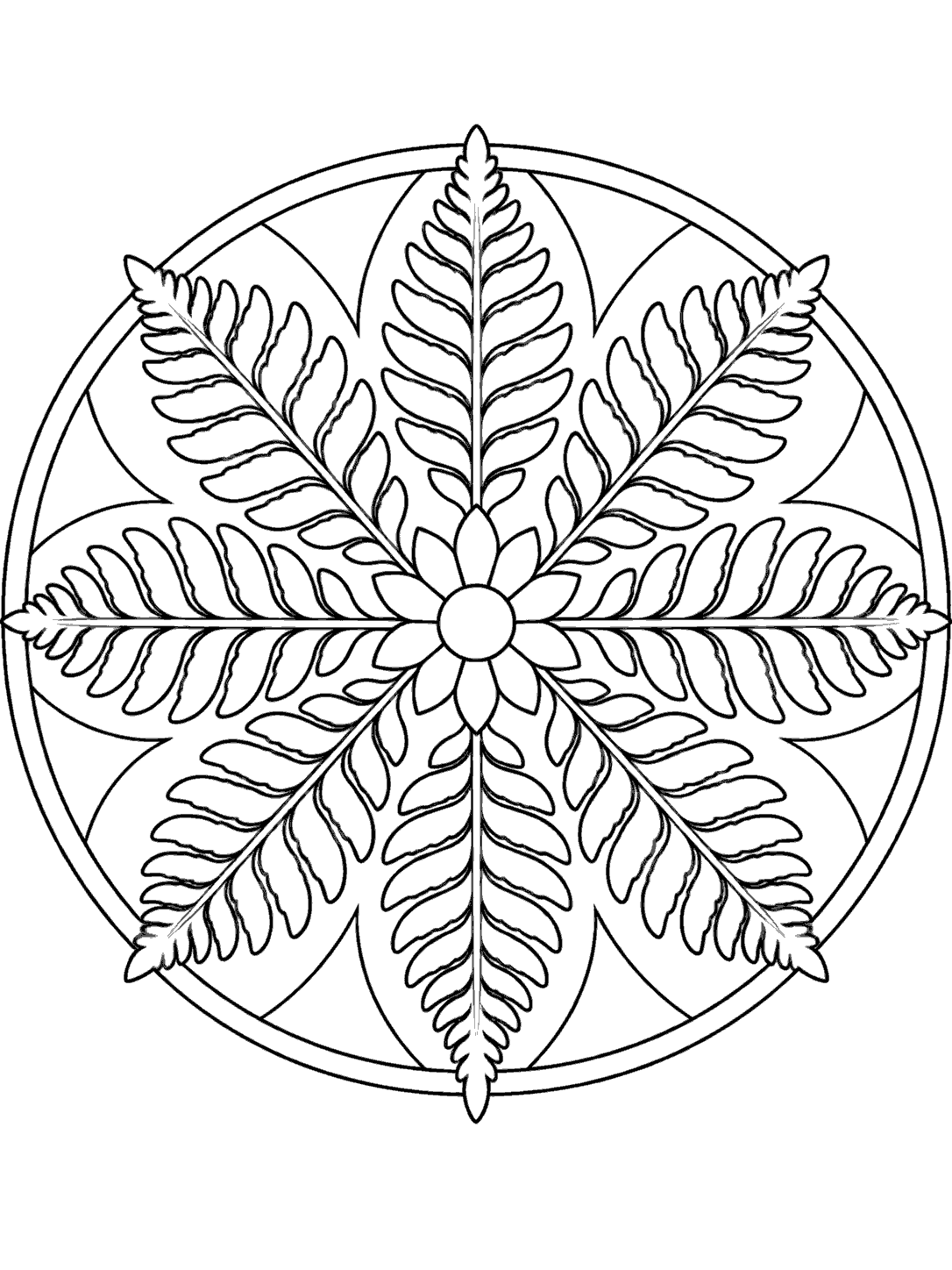 Fern frond mandala coloring page