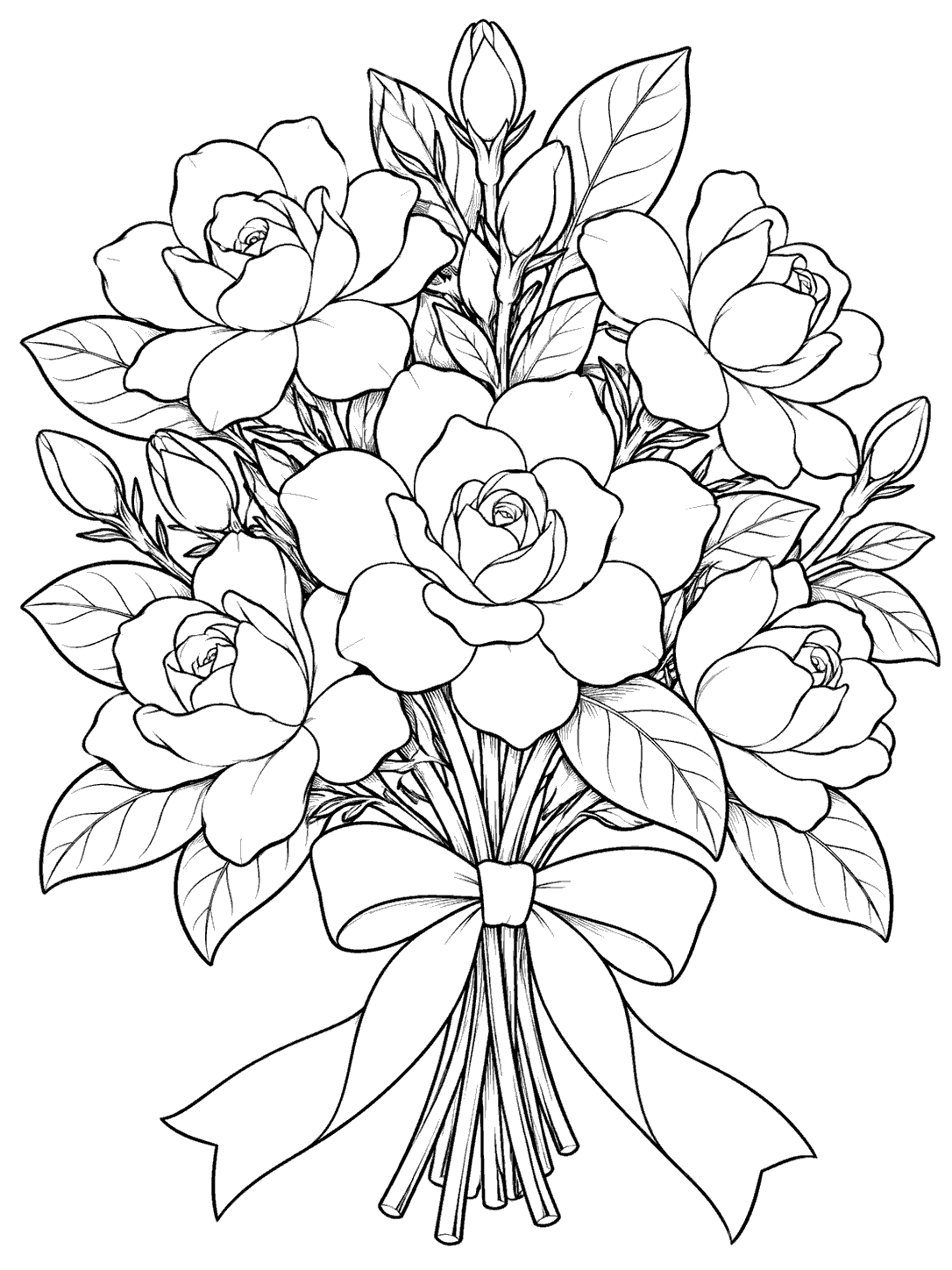 Bouquet of gardenia flowers coloring page