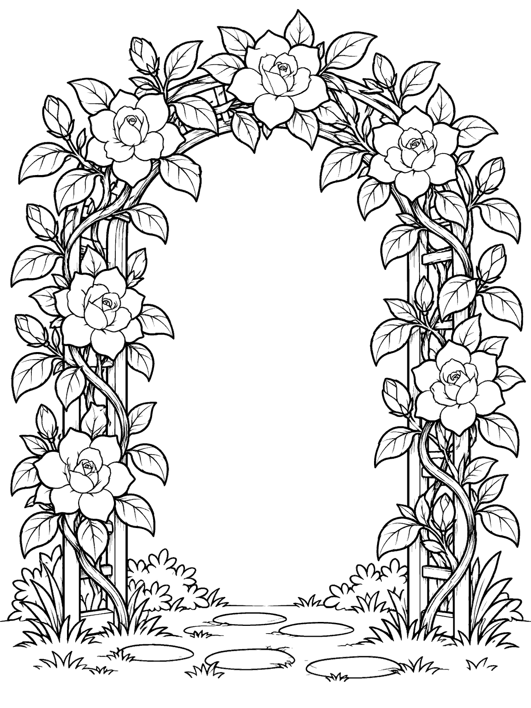 Gardenia vines climbing an arch coloring page