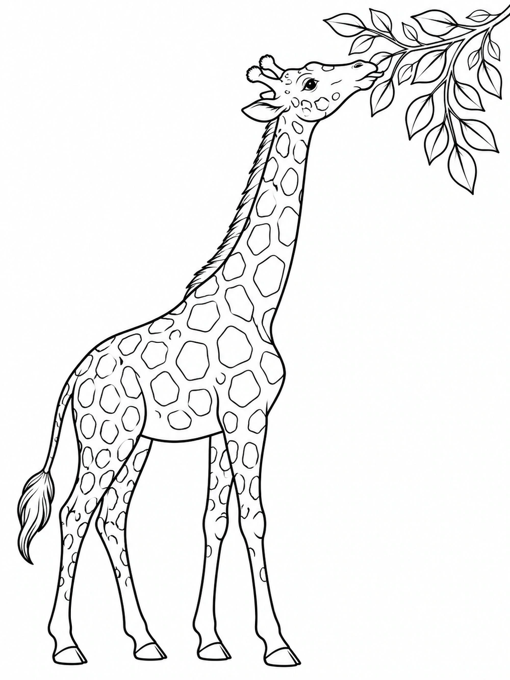 Tall giraffe reaching for leaves coloring page