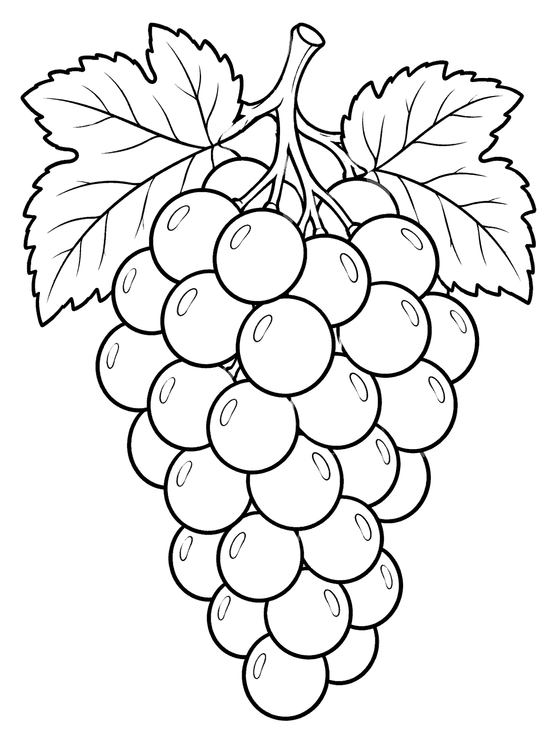 Large bunch of grapes with leaves coloring page
