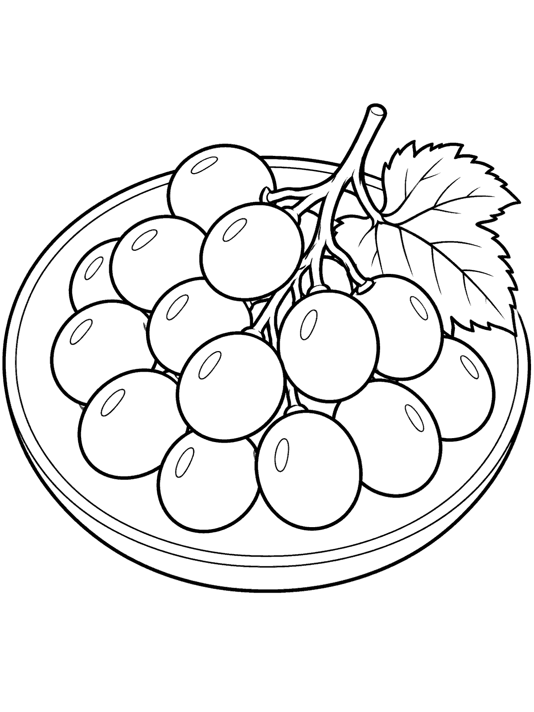 Cluster of grapes on a plate coloring page