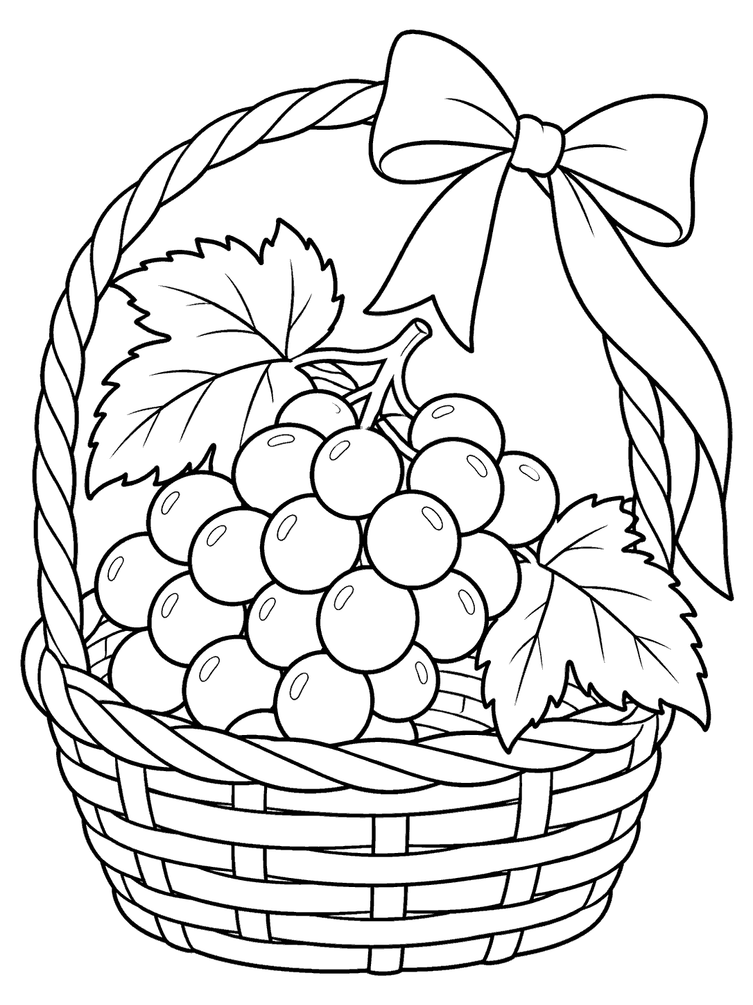Grape gift basket with ribbon coloring page
