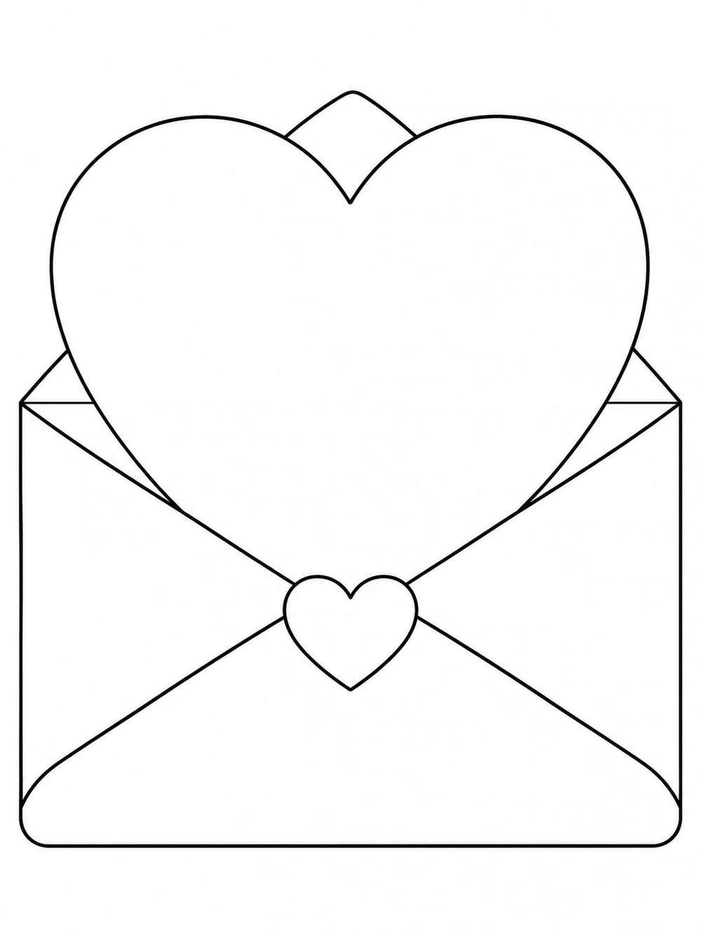 Open envelope holding a large heart-shaped card with a small outlined heart seal