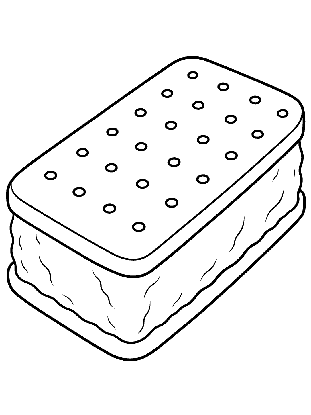 Large ice cream sandwich with dotted cookies, outlined as a coloring page
