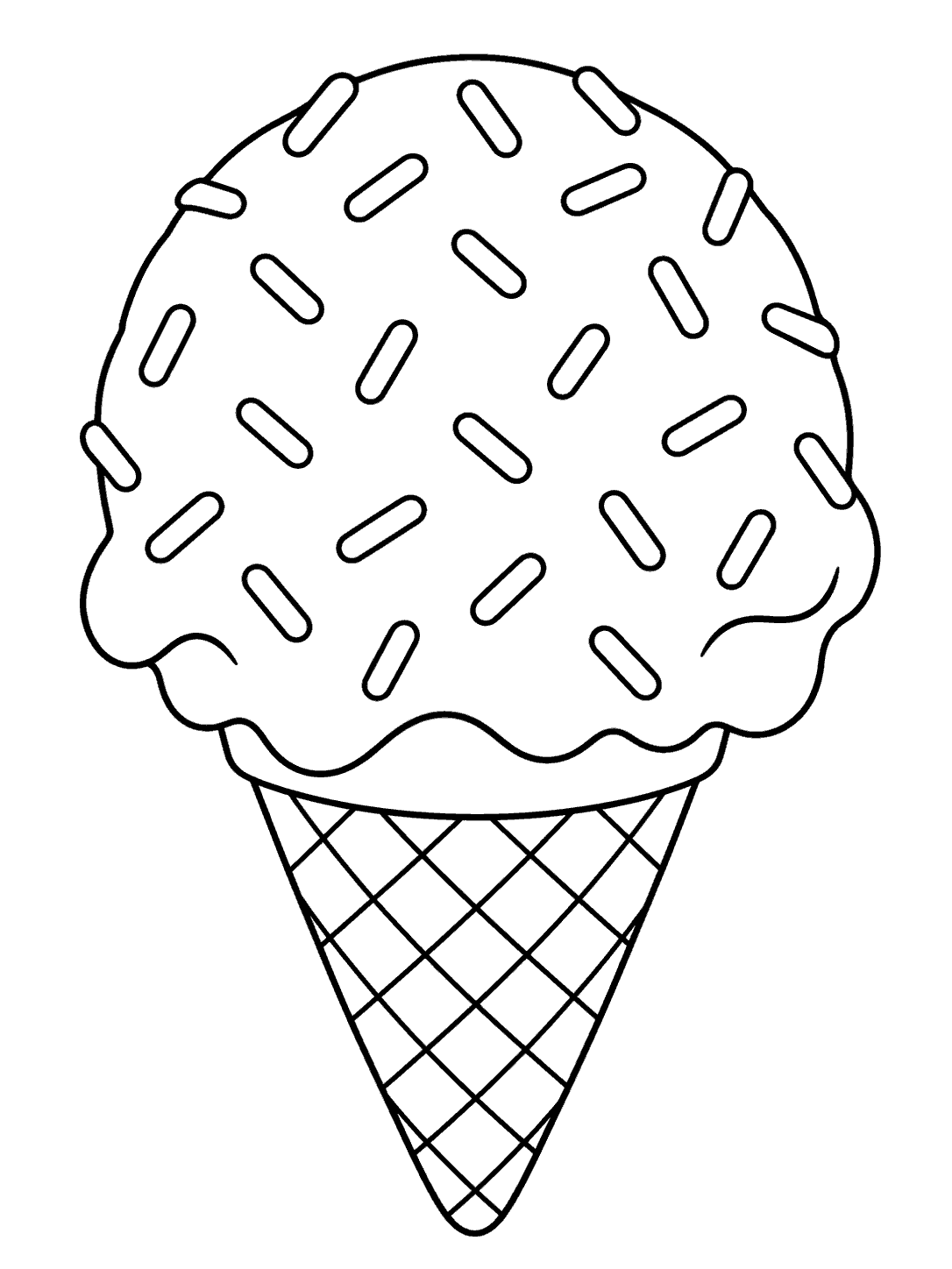 One oversized scoop dotted with separated sprinkles on a diamond-grid waffle cone.