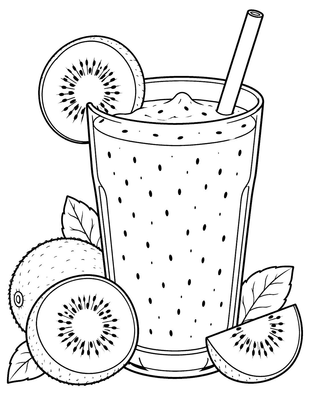 Kiwi fruit smoothie in a glass coloring page