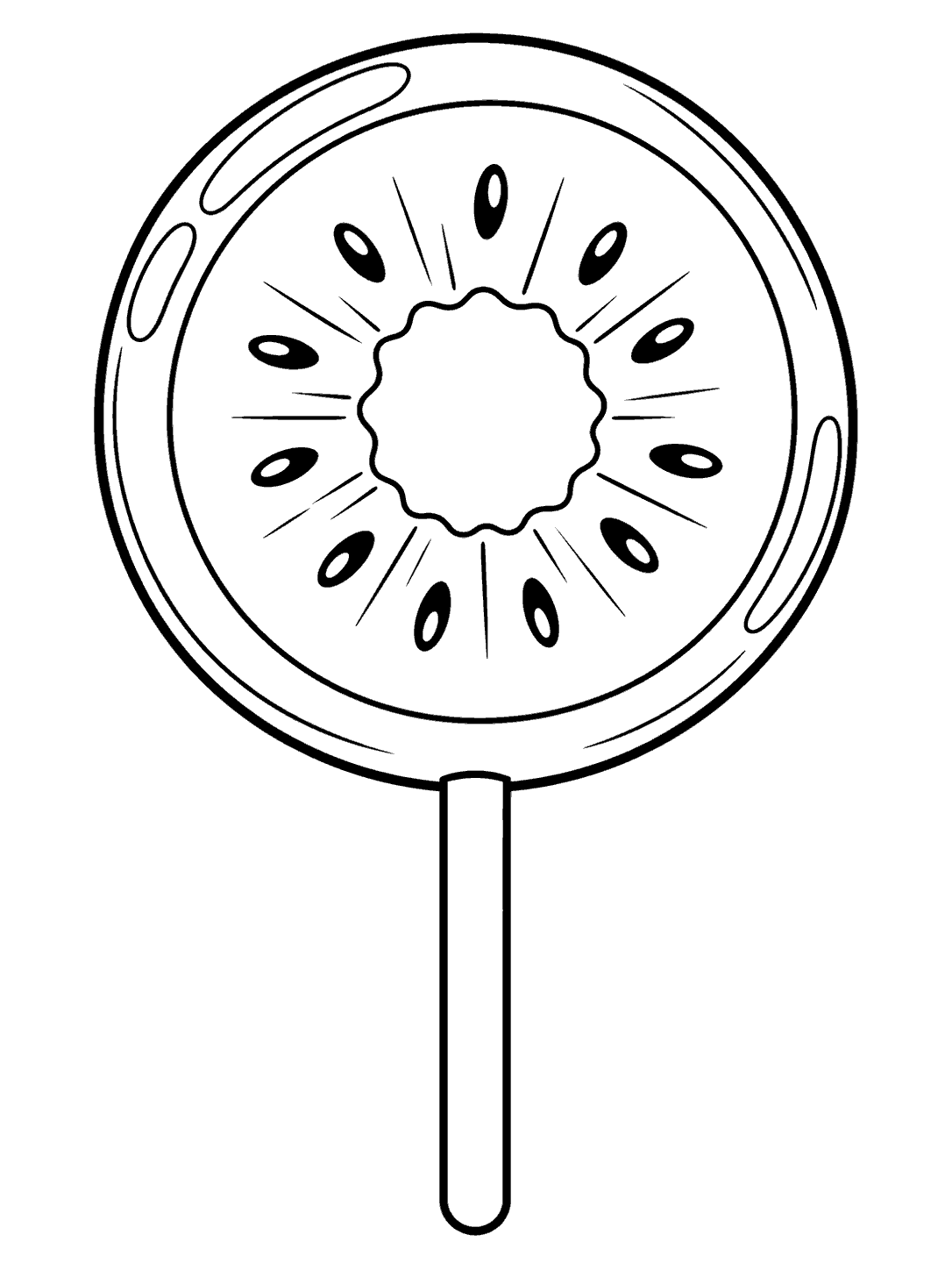 Round kiwi fruit lollipop coloring page