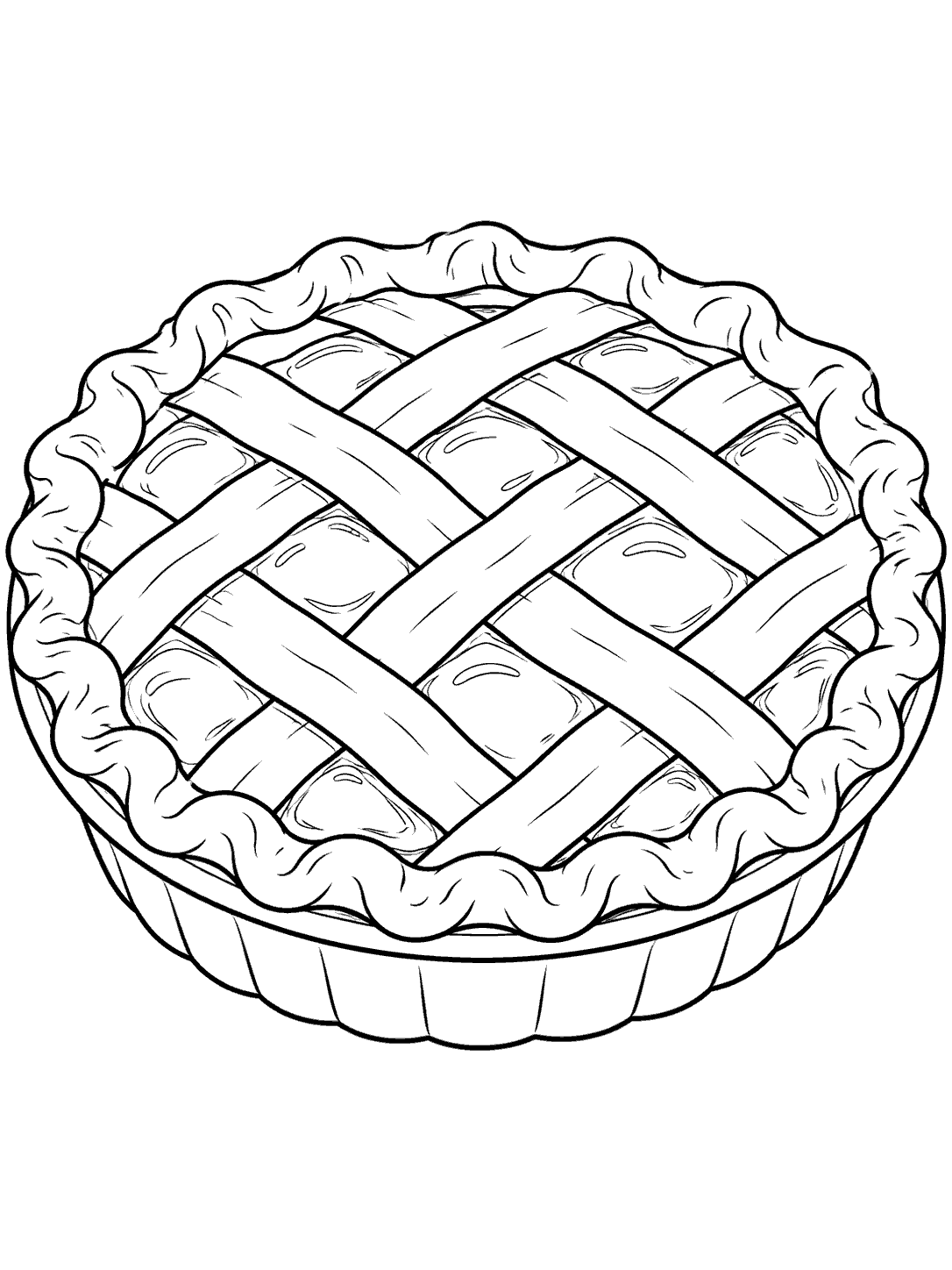 A whole lemon pie in a fluted dish with a broad lattice crust and open filling shapes.