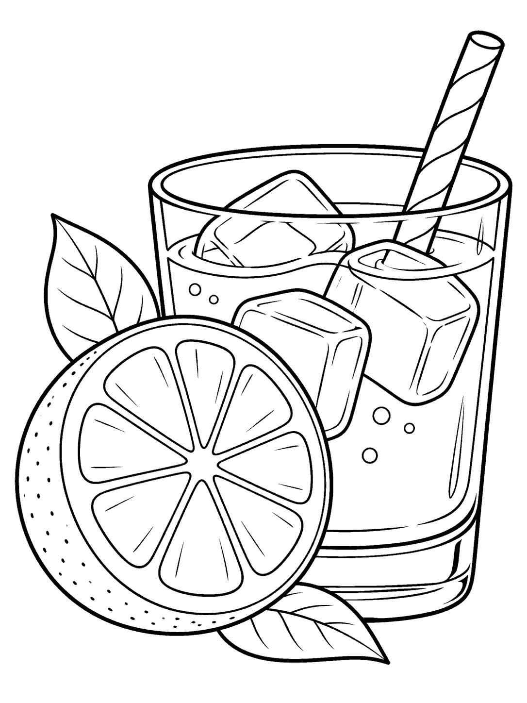 Lemonade with lemon slice coloring page