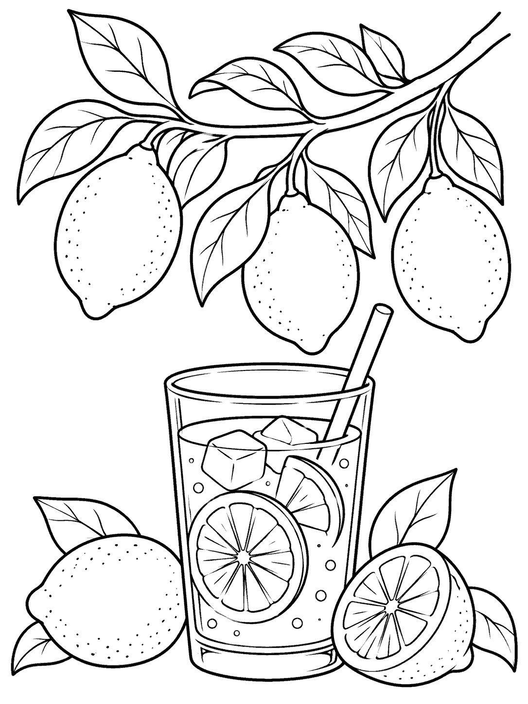 Lemonade with lemon branch coloring page