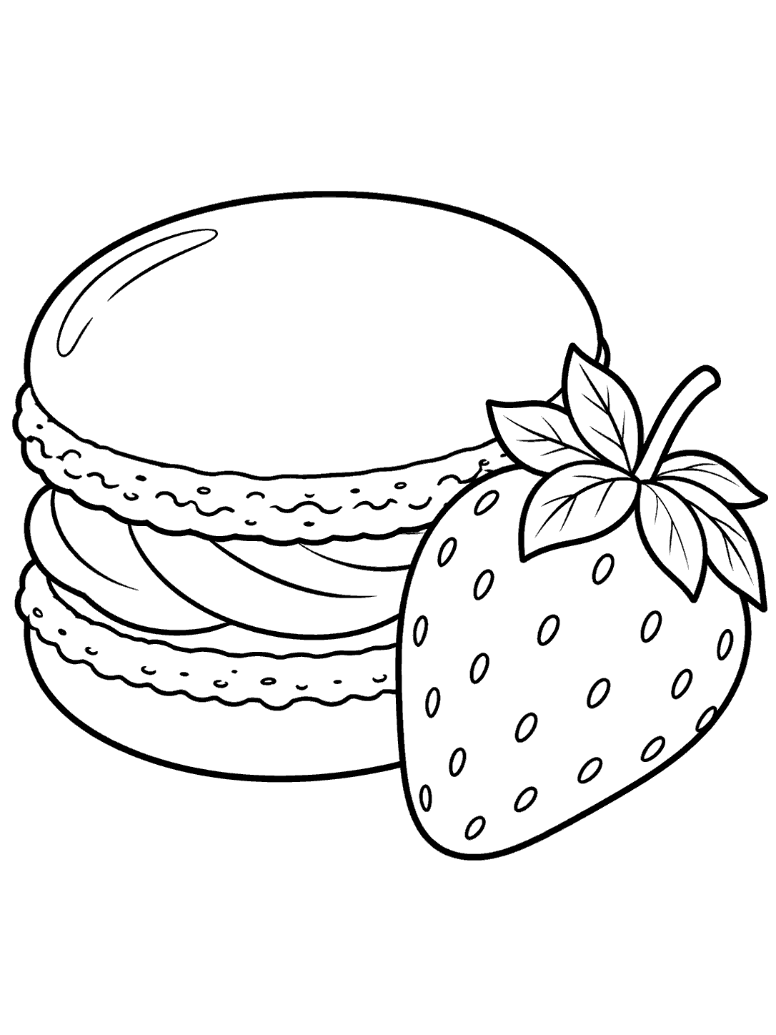Macaron and strawberry coloring page