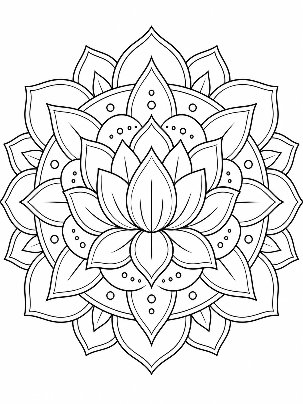 A lotus mandala with pointed petals arranged in symmetrical layers.