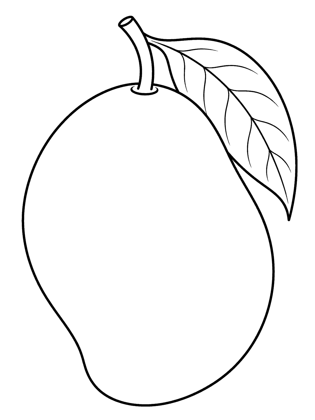 Large whole mango with a stem and broad leaf coloring page