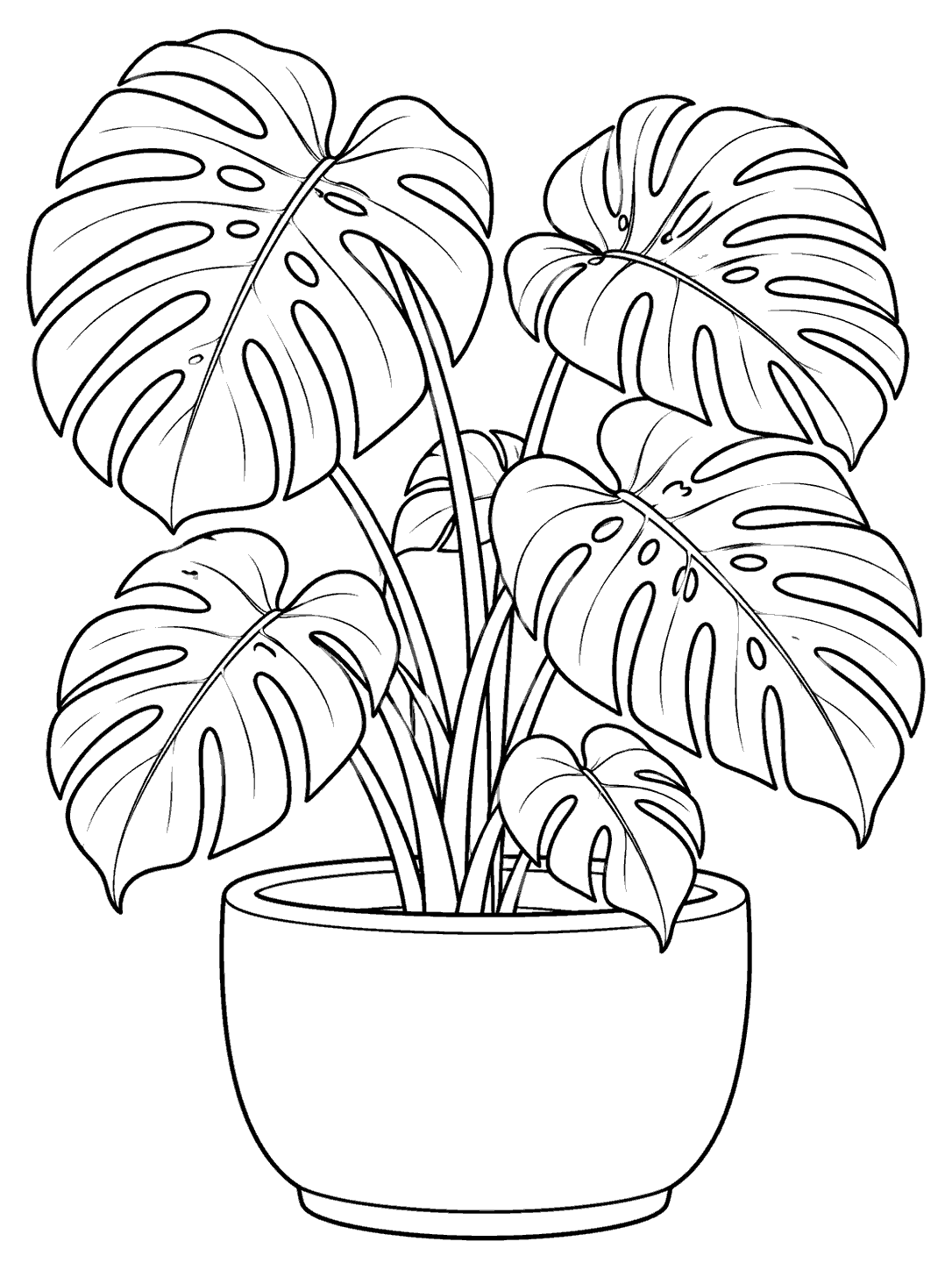 Monstera plant in a pot coloring page