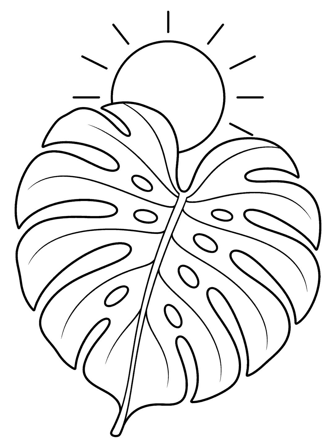 Monstera leaf and sun coloring page