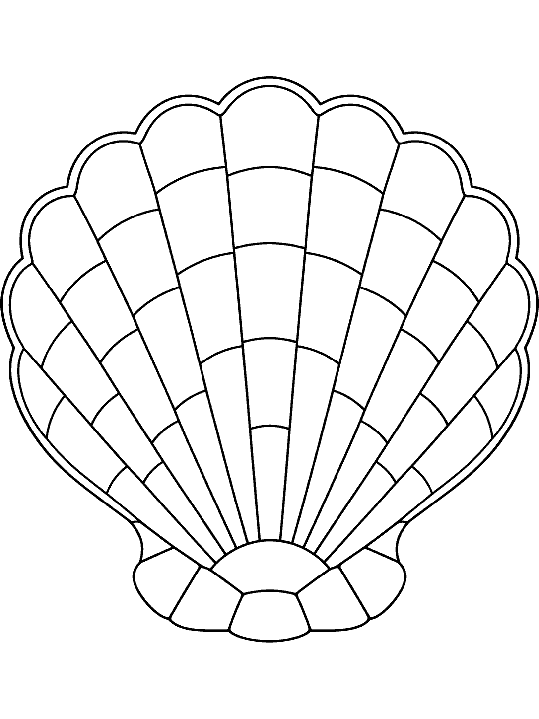 Printable fan seashell mosaic coloring page with open panels