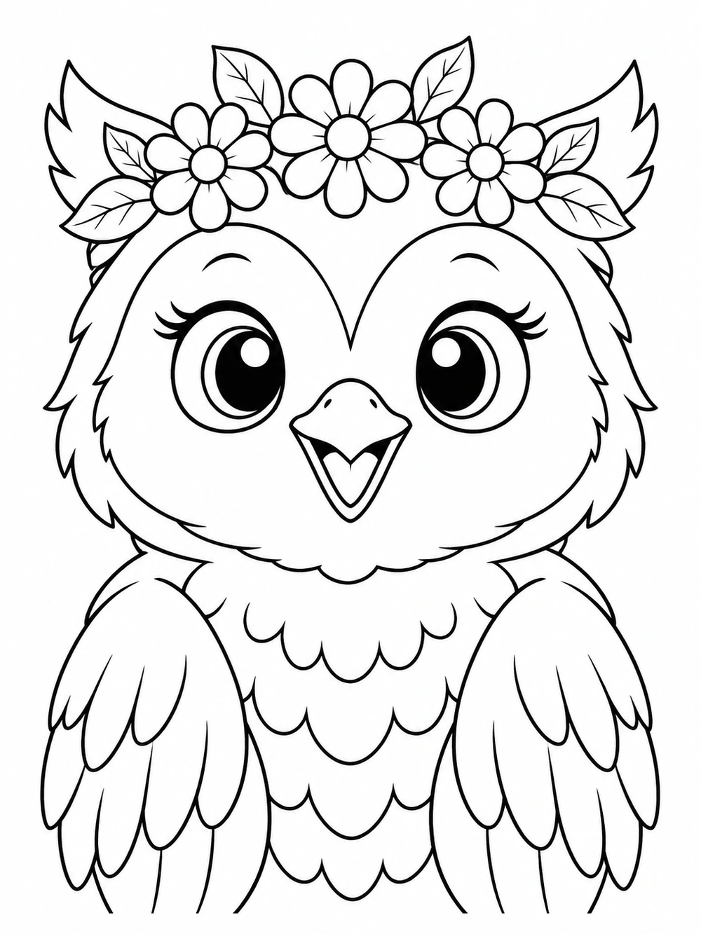 Smiling owl wearing a flower crown