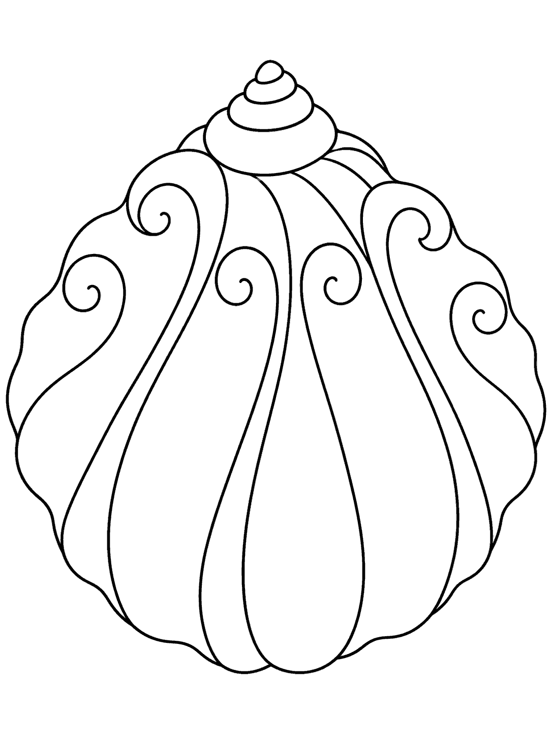 Paisley seashell coloring page with a spiral apex and sweeping bands