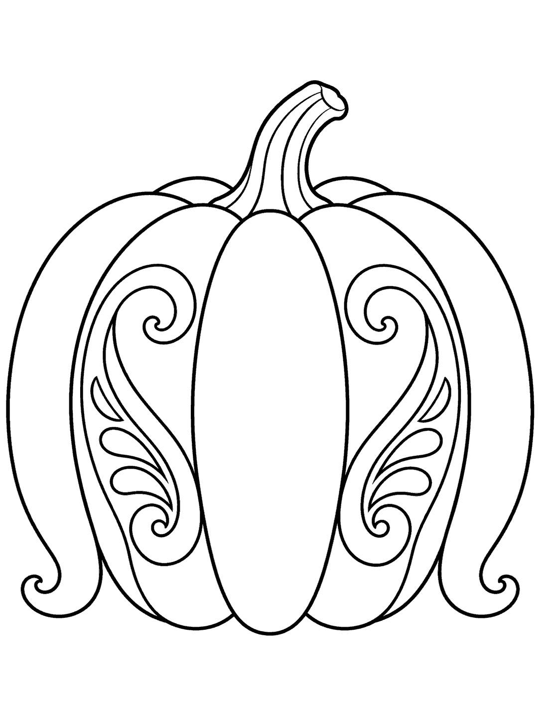 Paisley pumpkin coloring page with broad curved ribs and interior curls