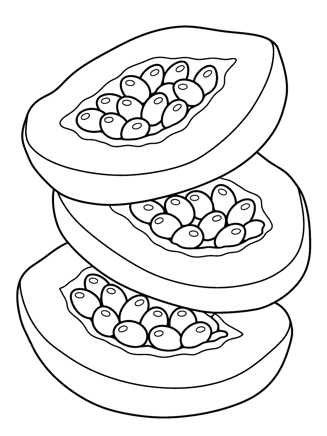Three stacked papaya slices coloring page